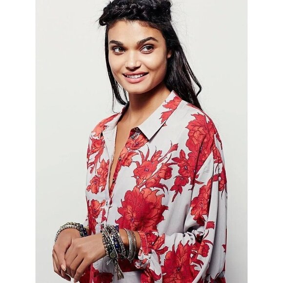 FREE PEOPLE Shake It Printed Sand Long Sleeve Mini Tunic Dress size small - Picture 4 of 9